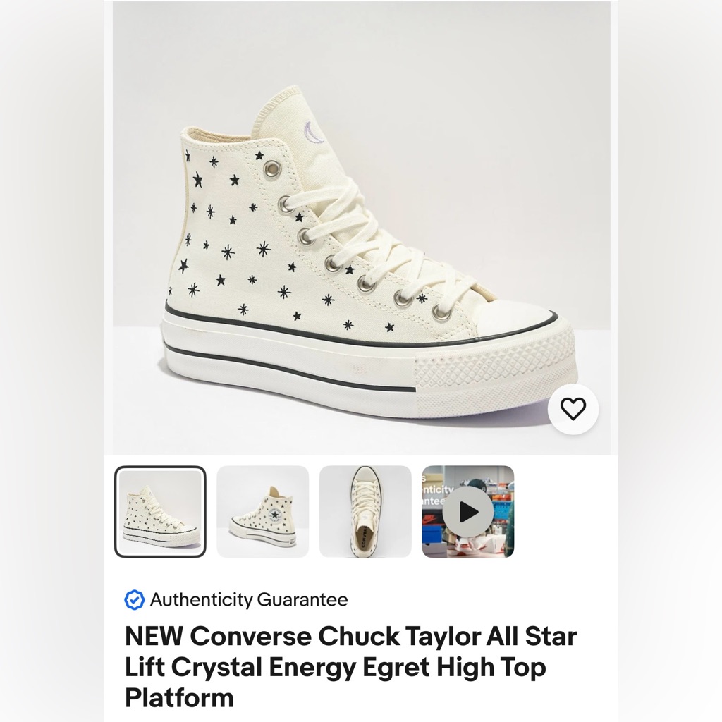 Chuck Taylor All Star Lift Crystal Energy Egret High Top Platform Brand New.